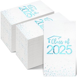200pcs Class of 2025 Graduation Napkins, Disposable Congrats Grad Cocktail Napkins Foil Dot Paper Hand Towels for 2025 High School University College Graduation Party Decorations (Teal Blue）