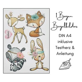 Iron-On Transfer Set for Textiles DIN A4 Children Girls Boys Dinosaur Unicorn Large Small Iron-On Patch for Iron-On (6 - Forest Animals)