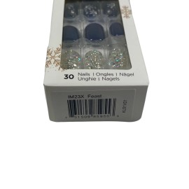 Kiss NEW Kiss Nails Impress Press On Manicure Short Gel Dark Blue Snowflake Christmas