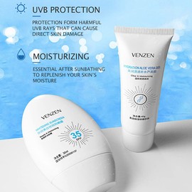 VENZEN 2Pcs Clear Tender Skin Beauty Moisturizing Sunscreen Set SPF35 Face Body Aloe Vera Anti-Freckle Isolation UV Protection Summer Skin Care 30ml+40g