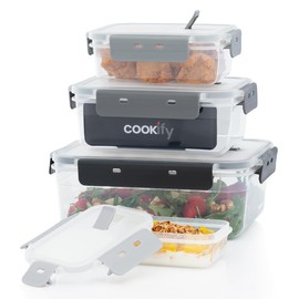 Cookify Set de 4 Recipientes Rectangulares Apilables de Plástico para Alimentos con Tapas con Válvula, Aptos para Microondas, Sin BPA