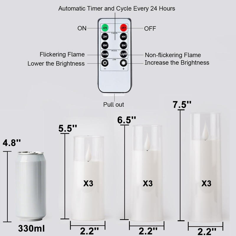 Amagic Pure White Flameless Candles, Battery Operated Candles, Acrylic Flickering