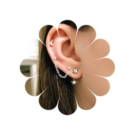 Allereya Bohemia Moon Star Climber Crawler Earrings Silver Cuff Chain Earrings Star Ear Jacket Earrings Tassel Chain Cartilage Earrings Set for Women and Girls