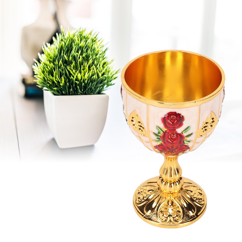 Gold Chalice 4 Inch High Zinc Alloy Retro Embossed Flower
