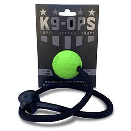Dog Ball on a Rope - K9 Ops Moki Tug Toy - Solid Rubber Fetch Training Reward - Dogs Tug War Launcher Durable Rope with Indestructible Ball Thrower Aggressive Chewer (Envy Green - Black Rope)