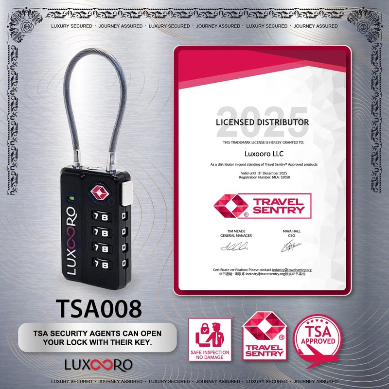 LUXOORO TSA Approved Luggage Lock with Alert Indicator, 4-Digit Resettable