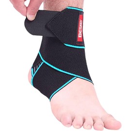 Beskey Ankle Brace Support Adjustable Breathable Elastic Nylon Material Fit for Most Size Use for Sports (Blue 1pcs)
