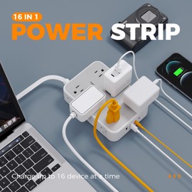 Surge Protector Power Strip, TESSAN 5FT Flat Extension Cord with Multiple Outlets, 12 Outlet Extender with 2 USB C and 2 USB A, Flat Plug Power Strip, 1800J Surge Protection, Office, Dorm Essentials