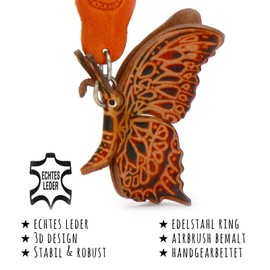 MONKIMAU Keyring Butterfly Figure Made of Leather Decorative Bag Charm Animal Pendant, orange