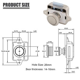 Set of 2 Cabinet Push Button Lock, Push Button Catch Door Lock Metal, Locking Drawers Pressure Lock, Keyless Push Button Lock, for Motorhomes, Yachts