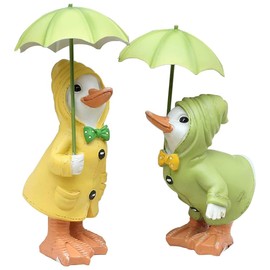 Pojedehy 2Pcs Cute Little Ducks Resin Ornament with Umbrella - Outdoor Garden Decoration