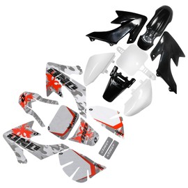 ICONSPORTSS CRF50 Body Fender Kit for Compatible with XR50 XR 50 CRF 50 SDG SSR Coolster 110cc 125cc Pit Dirt Trail Bike with Graphics Sticker Decal Kit (Black+White)