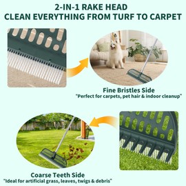 KMSUPERB Artificial Turf Rake, 47" to 63" Adjustable Long Handle with 18" Wide Head – Turf Rake for Artificial Grass, Carpet, Lawn Sweeper, Pet Hair & Debris Remover
