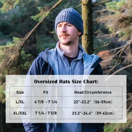 Grey XL/XXL Winter Beanie 100% Merino Wool Fleece Lined Knit Cap Warm Hat for Big Head Mens Womens Cold Weather