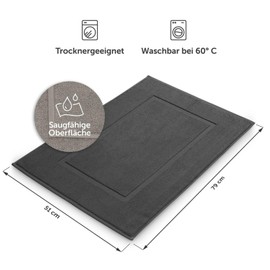 Blumtal Badvorleger Terry - Badezimmerteppich 100% Baumwolle in 50x80 cm - Oeko-Tex zertifizierter Badteppich & Duschvorleger - Badezimmer Teppich und Badvorleger/Bath Mat im Set 2 teilig in Anthrazit