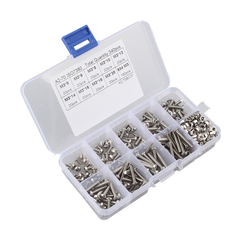 HALJIA 340pcs M3 Stainless Hex Socket Button Head Screws Allen