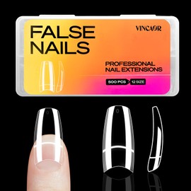 VINCAOR Medium Coffin Nail Tips - 500Pcs 12 Sizes, Medium Coffin Gel x Nail Tips Pre-building & Pre-etched Thicker Strength Acrylic Fake Nails Full Cover Extension Nail Manicure Salon Home DIY