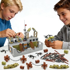CONVENTEJOY Military Base Building Block Toy Set, 600+ Pieces Battlefield Playset with Air Defence Gun, Drone, Weapon Pack Accessories MOC Brick for Military Enthusiasm