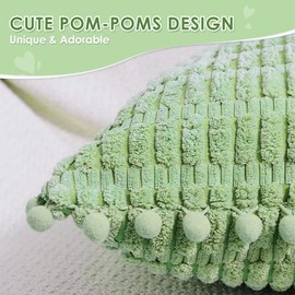 AUTOWT 2 Packs Decorative Throw Pillow Covers - 45 x 45 cm Outdoor Cushion Cases with Pom-poms - Boho Home Decor - Square Striped Corduroy Pillowcase for Couch Sofa Bed Bedroom Living Room (Green)