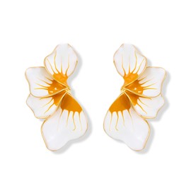 FAUTHENTICUTE White Flower Earrings For Women With Yellow Pistil Patterns Exaggerated Statement Floral Earrings Hypoallergenic Boho Dangle Earring