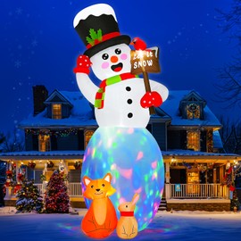 OurWarm 12FT Christmas Inflatable Snowman Outdoor Decoration, Christmas Blow Ups with Rabbit Fox Decor and Rotating LEDs, Giant Christmas Inflatables for Lawn Yard Party Garden Xmas Outside Decor