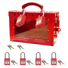 BULANGDI Lockout Tagout Box Kit with 6 Loto Locks Portable Safety Group Padlock Box Lock Out Tag Out Station for OSHA Compliant Group Loto Procedures