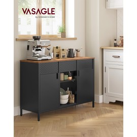 SONGMICS Storage Cabinet, Metal Cabinet, Sideboard with 2 Doors, Magnetic Closure, Adjustable Shelves, Steel Frame, Rustic Brown and Matte Black ULSC204B01