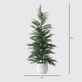 CG Hunter Holiday Collection, Set-of-1 Faux Cedar Trees, Premium Artificial Indoor Cedar Tree Stands 36" Tall in Creme Pot–Perfect Christmas Decoration