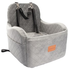 Lealchum Dog Booster Car Seat for Small/Medium Dogs Up to 35lbs,Ultra Soft Fabric Covered,6in Elevated Cushion,Fully Detachable and Washable,3 Straps & 2 Pockets,Easy to Install(Grey,Medium)