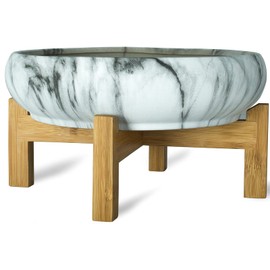 Succulent Pots, 10 Inch Large Succulent Planter Pots with Drainage - Ceramic Marble Bonsai Pot with Stand Shallow Planter for Cactus Flower Plants Plus Succulent Planting Tools Set & 2.2lb Mix Pebbles