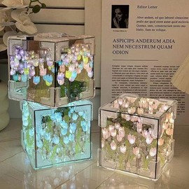Lámpara de espejo de tulipán,DIY Cubo de rubik Lámpara Noche de Tulipanes,Lámpara Tulipán con Espejo,para dormidrio,Sala,La Fiesta,Festival,Regalo para Novia,Familia,Amigos