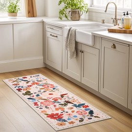 2x6 Runner Rugs for Hallways Non Slip with Rubber Backing Stain Resistant Area Rug Washable Beige Boho Floral Ultra-Thin Carpet Rugs Indoor for Entryway Kitchen Bedroom Laundry Bathroom Stairwell