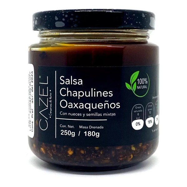 CAZEL Conservas de Autor Salsa De Chapulines Oaxaqueños Con Nueces Y Semillas 220g