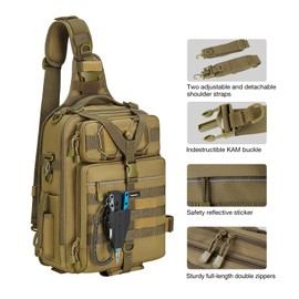 Piscifun 30L Fishing Tackle Backpack with Rod & Water Holder, Multi-Compartment Lightweight Large Tackle Sling Bag for Fishing Gear and Equipment, Gift for Men, Khaki