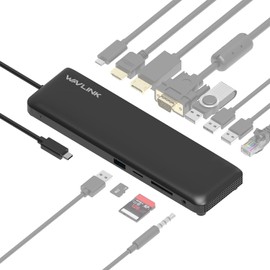 WAVLINK USB-C Hub 12-in-1 Multi-functional Mini Docking Station HDMI 4K Output Three Screen Expandable / Single Display Support Up to 3840x2160 @ 60 DP or HDMI, Stereo Audio Output and Microphone