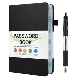 Password Book Alphabetical with Tabs, Small Address Books with Pen, Telephone Book Hardback, Alphabetical Notebook with Elastic Band, Phone Book Presents for Men Dad(13cm x 19.5cm, Black)