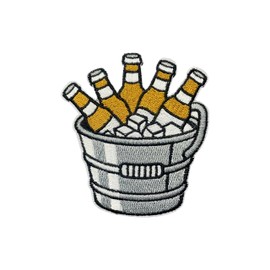 SEWOPEW Bucket of Beer Iron On Embroidery Patch for Backpacks Hats Jeans Bags, Size 3" Sewing Patches, Funny Drinking Appliques for Clothes, Embroidery Patches, Humor Father's Day Gift for Dad Men