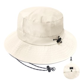 PFFY Bucket Hat for Women Men with Chin Strap Waterproof Packable Quick Dry UV Protection Sun Hats Solid Beige