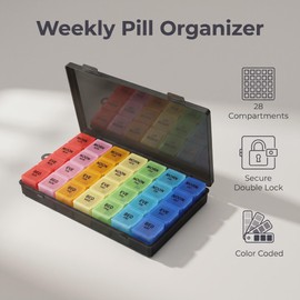 JEERSNP Pill Box 7 Days 4 Compartments Per Day Pill Box Black
