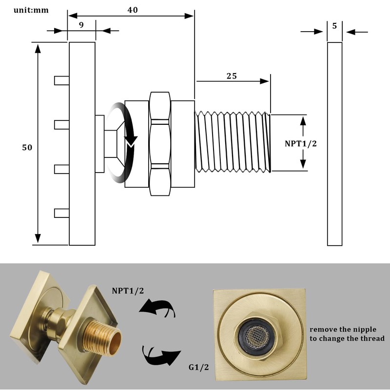 Brushed Gold 4 Pack HOMEDEC 2inch Brass Square Massage Shower
