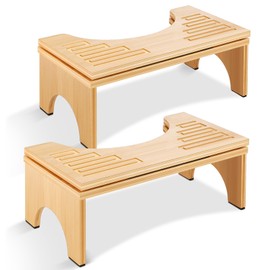 Foldable Toilet Stool, Adjustable Height Bamboo Squat Potty for Bathroom, Poop Stool with Built-in Bracket, Toilet Foot Step Stool for Adults, Better Posture & Digestion (Natural Color-2pack)