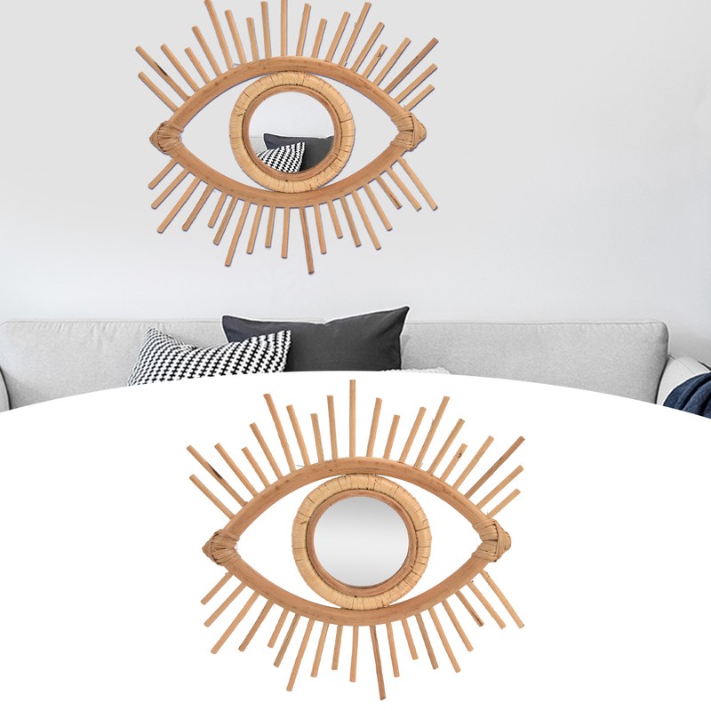Nordic Makeup Mirror Rattan Woven Eye Shape Wall Hanging Mirror