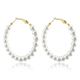 Pearl Hoop Earrings for Women Fashion Dangle Hypoallergenic Layer Earrings Drop Dangle Earrings Gifts for Women (45mm hoop)