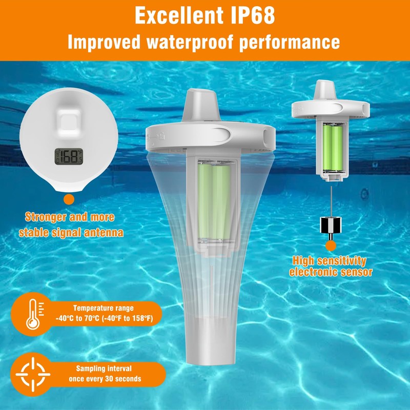 Hot Tub Temp, Swimming Pool Thermometer, Ip68 Waterproof Thermometer Grade