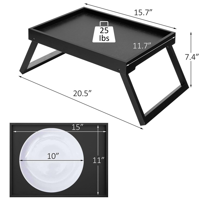 Kaukinye Bamboo Bed Tray Table with Foldable Legs, Breakfast Tray,