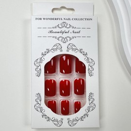 Red Press on Nails Short Square Fake Nails Solid Color False Nails with Design Glossy Glue on Nails Full Cover Acrylic Artificial Stick on Nails Pure Red Coffin Glue on Nails for Women Manicure 24Pcs
