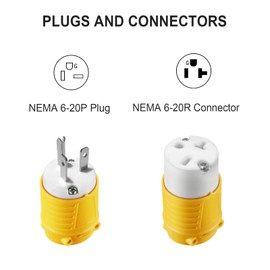 6-20P Replacement Plug and 6-20R Replacement Connector 5 Set, 20 Amp 250 Volt Extension Cord Ends, 2 Pole, 3 Wire Grounding, Industrial Grade, Heavy Duty, ETL Listed