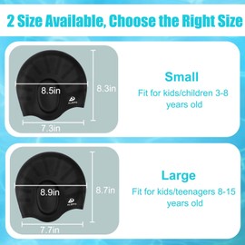 Alepo 2 Pack Kids Swim Caps for Boys Girls, Durable Silicone Swimming Cap, Age 8-15, Black&Gray