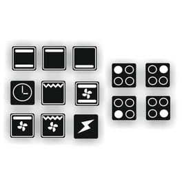 A Set of 13 Cooker Stickers E Hob Labelling Oven Cooking Switch Sign Symbols (R29/1) No. 2 White Symbols on Black Background, 10 x 10 mm