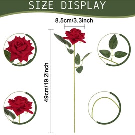 Uznaeoi 12Pcs Velvet Red Roses Long Stem Roses Artificial Flowers Fake Rose Bouquet Silk Roses Bulk for DIY Wedding Home Party Table Centerpiece Arrangement Decoration(Red)